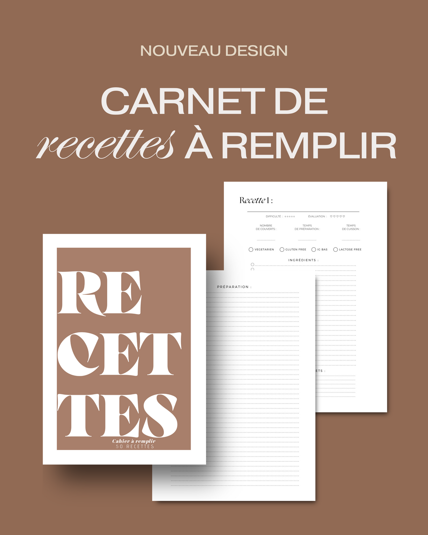 Mes 50 recettes de cuisine - Quotes Marron - Cahier à remplir (Broché)