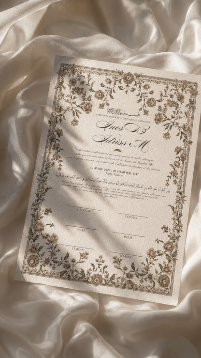 Certificat de mariage personnalisé | Rawda – PDF à imprimer