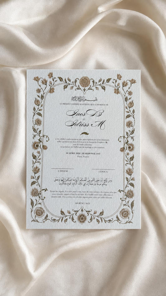 Certificat de mariage personnalisé | Sakina – PDF à imprimer