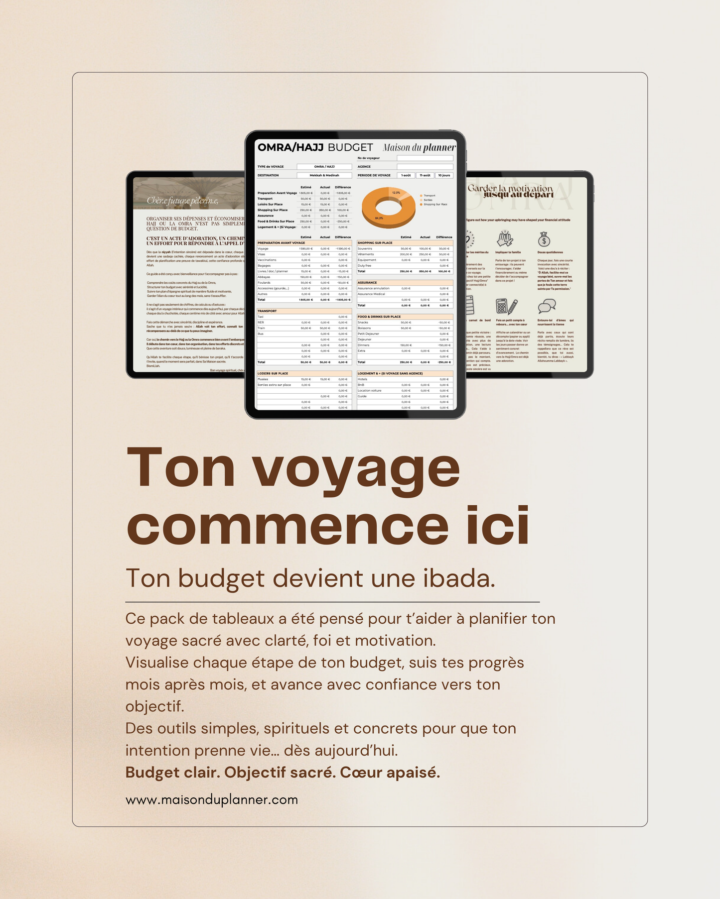 Mon plan épargne Spirituel - Prépare financièrement ton Voyage vers la Omra ou le Hajj I Ebook + 2 Tableaux Excel inclus