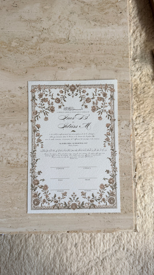 Certificat de mariage personnalisé | Rawda – Version imprimée