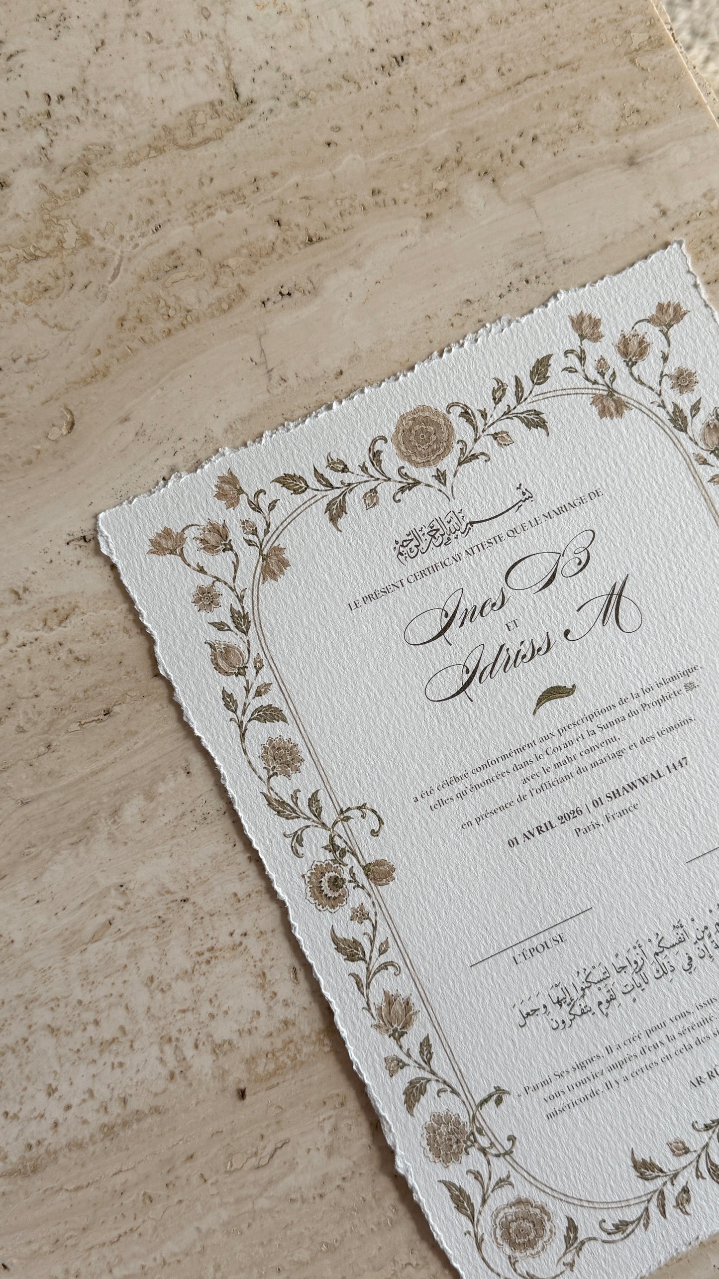 Certificat de mariage personnalisé | Sakina – PDF à imprimer
