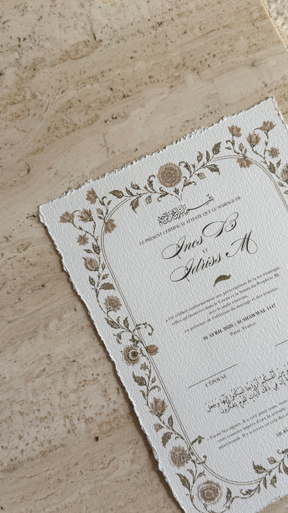 Certificat de mariage personnalisé | Sakina – PDF à imprimer