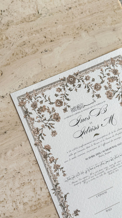 Certificat de mariage personnalisé | Rawda – PDF à imprimer