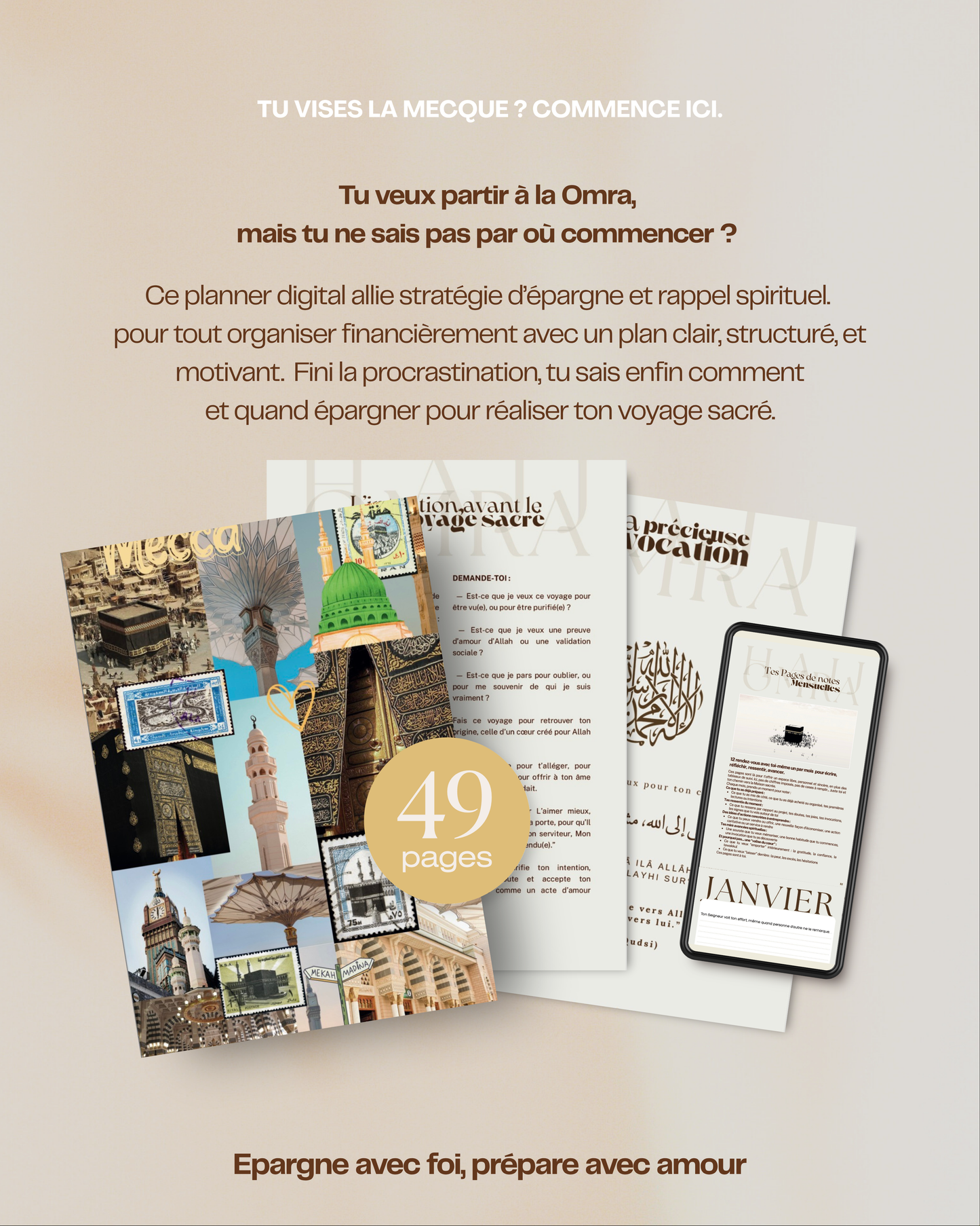 Mon plan épargne Spirituel - Prépare financièrement ton Voyage vers la Omra ou le Hajj I Ebook + 2 Tableaux Excel inclus