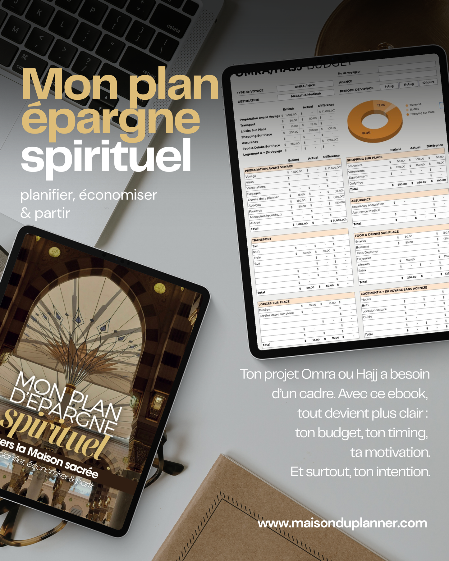 Mon plan épargne Spirituel - Prépare financièrement ton Voyage vers la Omra ou le Hajj I Ebook + 2 Tableaux Excel inclus